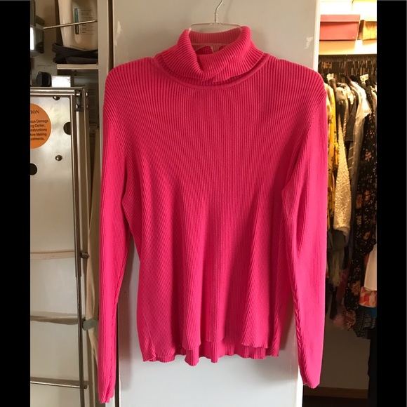 Hot Pink Ribbed Turtleneck Sweater 